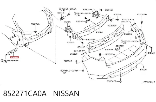 Consola esquerda do pára-choque traseiro externo 852271CA0A Nissan/Infiniti