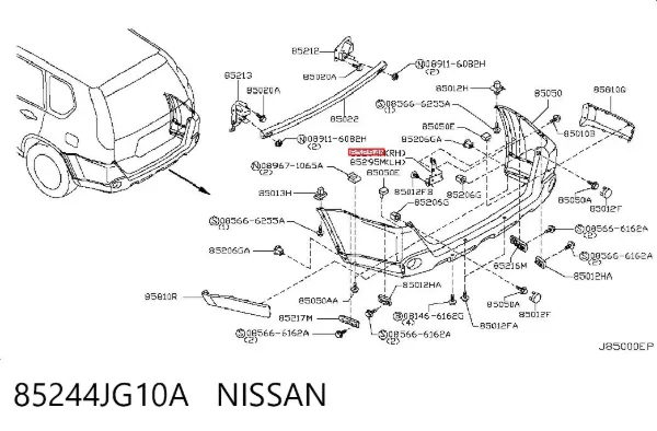 Consola direita do pára-choque traseiro 85244JG10A Nissan/Infiniti