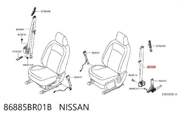 Correia de segurança dianteira esquerda 86885BR01B Nissan/Infiniti