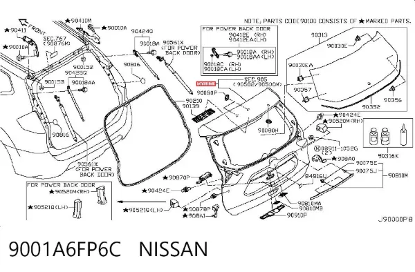 Porta traseira (3ª/5ª porta-malas (tampa de alcapão) 9001A6FP6C Nissan/Infiniti