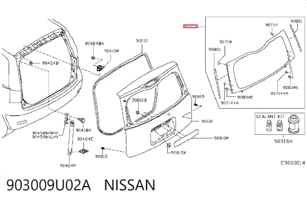 Vidro de porta-malas de 3ª/5ª porta traseira (de tampa de alcapão) 903009U02A Nissan/Infiniti