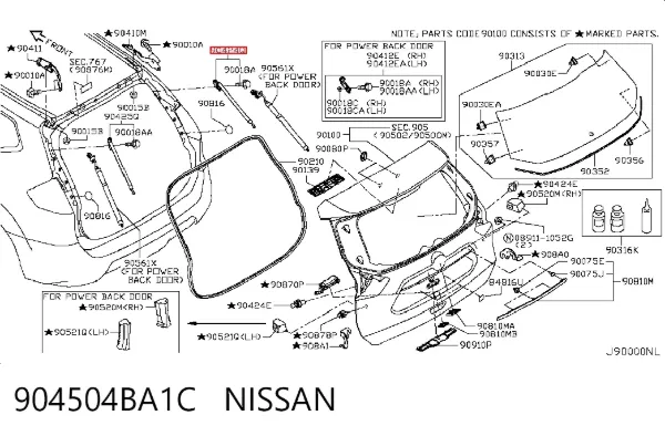 Amortecedor de tampa de porta-malas (de 3ª/5ª porta traseira) 904504BA1C Nissan/Infiniti