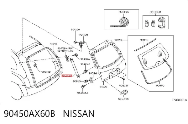 Amortecedor de tampa de porta-malas (de 3ª/5ª porta traseira) 90450AX60B Nissan/Infiniti
