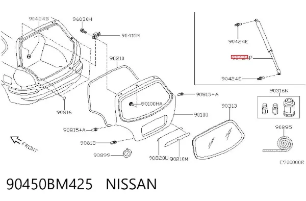 Amortecedor de tampa de porta-malas (de 3ª/5ª porta traseira) 90450BM425 Nissan/Infiniti