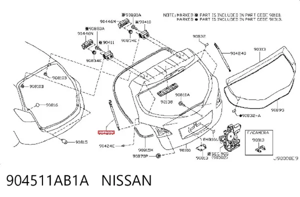 Amortecedor de tampa de porta-malas (de 3ª/5ª porta traseira) 904511AB1A Nissan/Infiniti