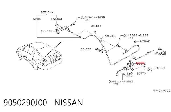 Fecho de tampa de porta-malas (de 3ª/5ª porta traseira) Nissan Primera P10