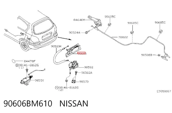 Puxador externo de tampa de porta-malas (de 3ª/5ª porta traseira) 90606BM610 Nissan/Infiniti
