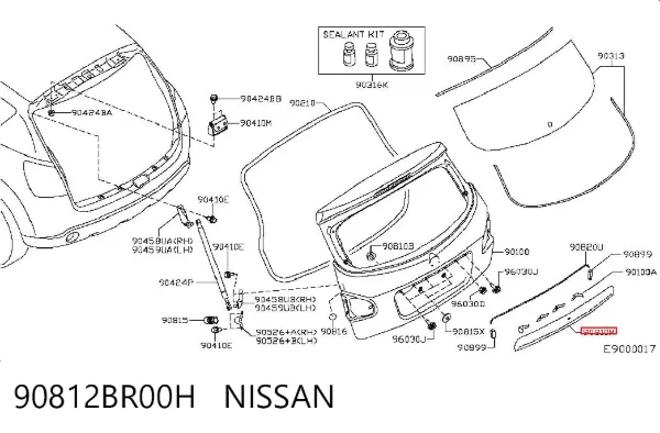 Placa sobreposta de tampa de porta-malas 90812BR00H Nissan/Infiniti