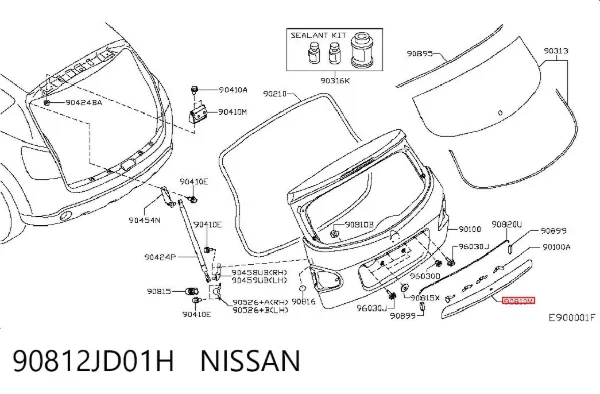 Placa sobreposta de tampa de porta-malas 90812JD01H Nissan/Infiniti