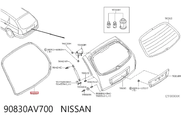 Compactador de porta-malas (de 3ª/5ª porta traseira) 90830AV700 Nissan/Infiniti
