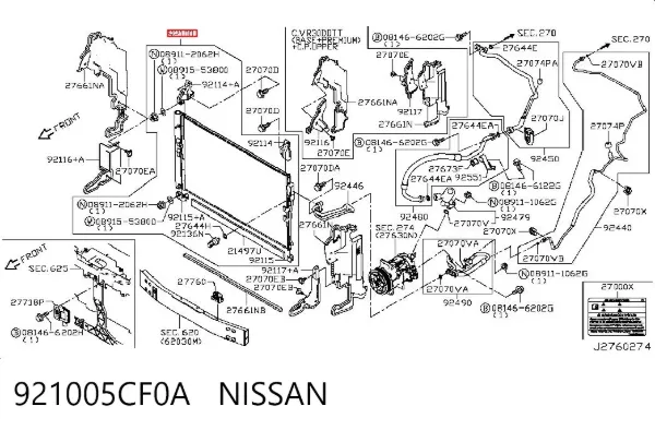 Radiador de aparelho de ar condicionado 921005CF0A Nissan/Infiniti