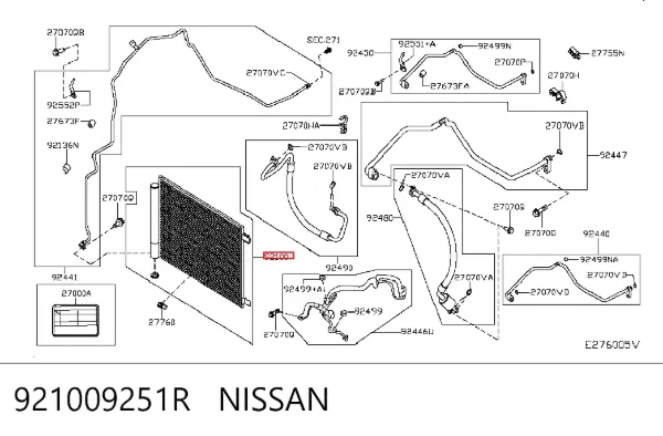 Radiador de aparelho de ar condicionado 921009251R Nissan/Infiniti