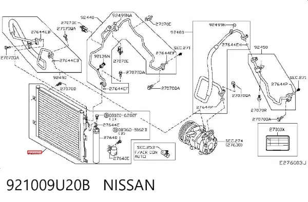 Radiador de aparelho de ar condicionado 921009U20B Nissan/Infiniti