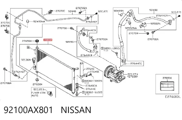 Radiador de aparelho de ar condicionado 92100AX801 Nissan/Infiniti