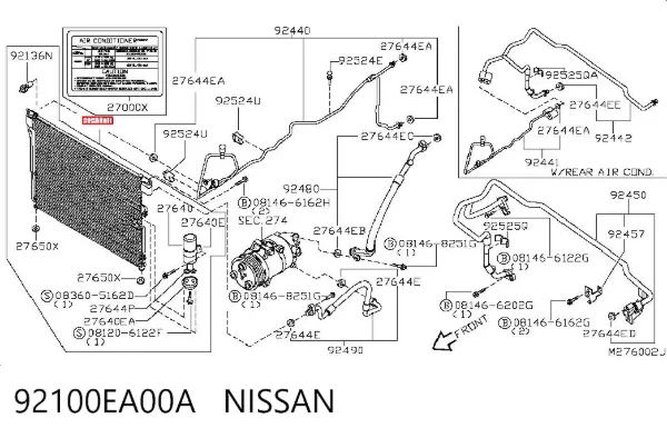 Radiador de aparelho de ar condicionado 92100EA00A Nissan/Infiniti
