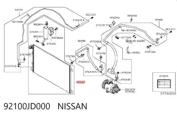 Radiador de aparelho de ar condicionado 92100JD000 Nissan/Infiniti