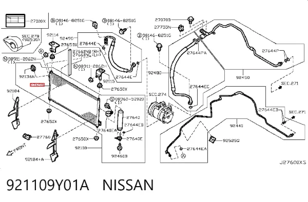 Radiador de aparelho de ar condicionado 921109Y01A Nissan/Infiniti
