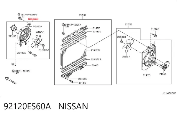 Difusor do radiador de aparelho de ar condicionado, montado com roda de aletas e o motor 92120ES60A Nissan/Infiniti