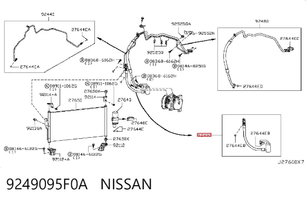 Mangueira de aparelho de ar condicionado, desde o compressor até o radiador 9249095F0A Nissan/Infiniti
