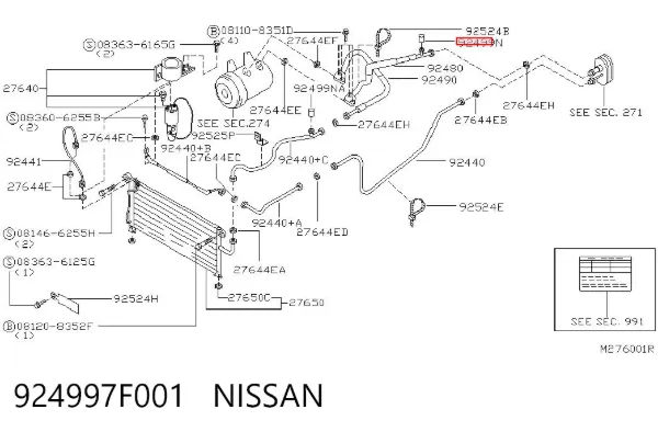 Vedante do flange (da união em T) do sistema de esfriamento 924997F001 Nissan/Infiniti