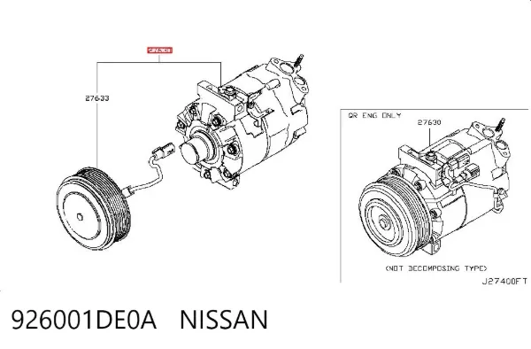 Compressor de aparelho de ar condicionado 926001DE0A Nissan/Infiniti