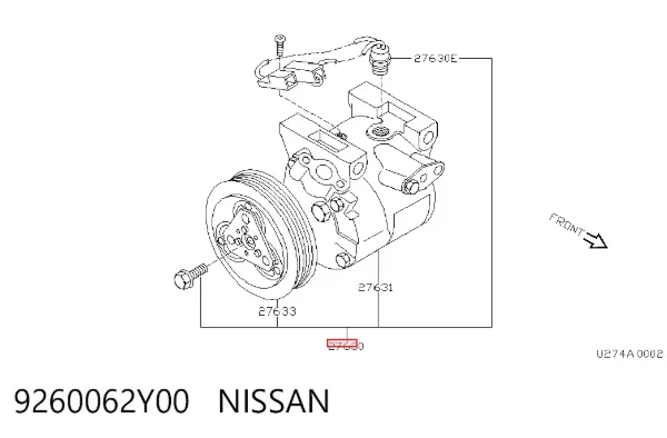 Compressor de aparelho de ar condicionado 9260062Y00 Nissan/Infiniti