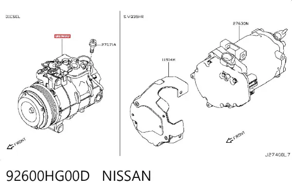 Compressor de aparelho de ar condicionado 92600HG00D Nissan/Infiniti