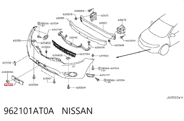Painel de fixação de matrícula dianteira 962101AT0A Nissan/Infiniti