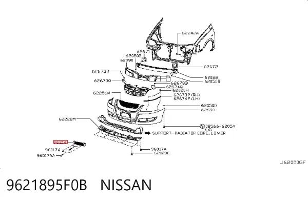 Painel de fixação de matrícula dianteira 9621895F0B Nissan/Infiniti