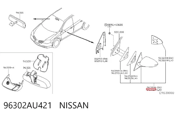 Espelho de retrovisão esquerdo 96302AU421 Nissan/Infiniti