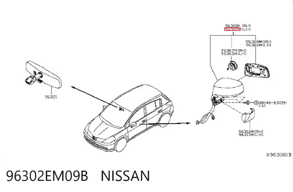 Espelho de retrovisão esquerdo 96302EM09B Nissan/Infiniti