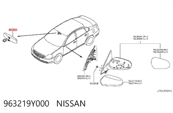 Espelho de salão interno 963219Y000 Nissan/Infiniti