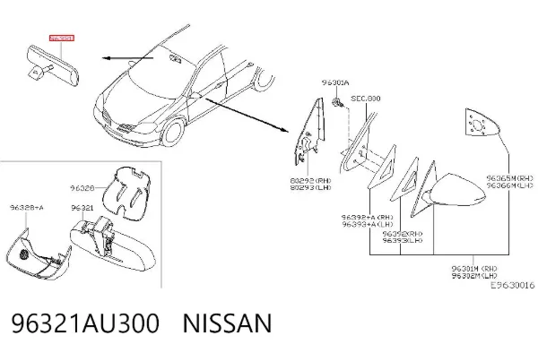 Espelho de salão interno 96321AU300 Nissan/Infiniti