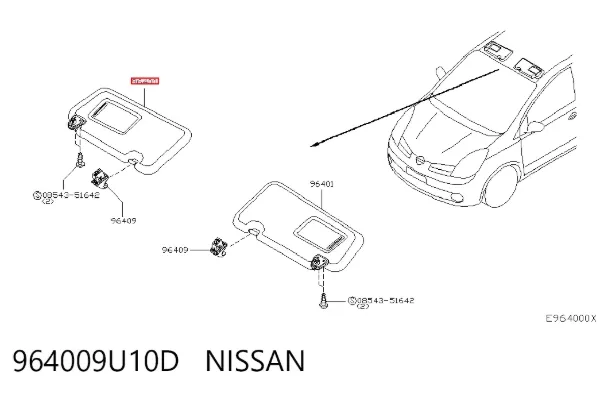 Pala contra o sol 964009U10D Nissan/Infiniti