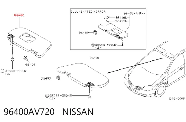 Pala contra o sol 96400AV720 Nissan/Infiniti