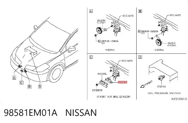 Sensor AIRBAG dianteiro 98581EM01A Nissan/Infiniti