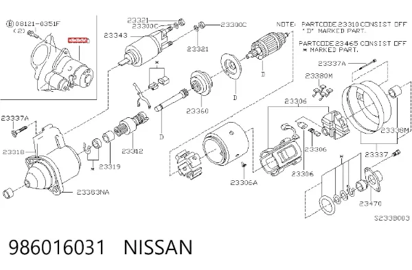 Motor de arranco 986016031 Nissan/Infiniti