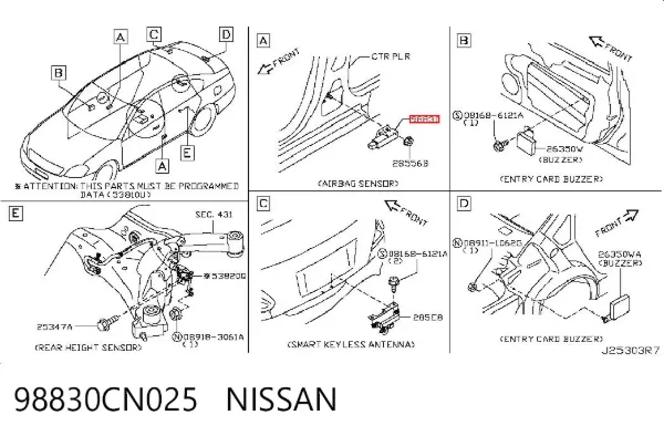 Sensor AIRBAG dianteiro 98830CN025 Nissan/Infiniti