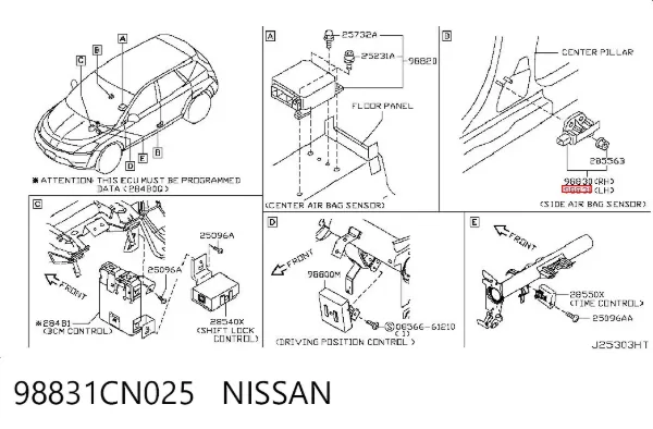 Sensor AIRBAG dianteiro 98831CN025 Nissan/Infiniti
