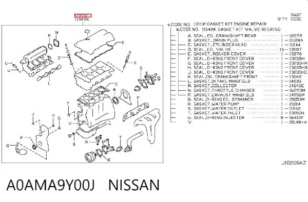 Kit de vedantes de motor completo A0AMA9Y00J Nissan/Infiniti
