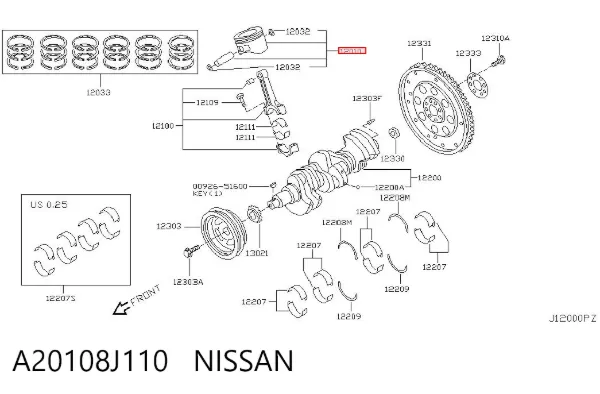 Pistão com passador sem anéis, STD A20108J110 Nissan/Infiniti