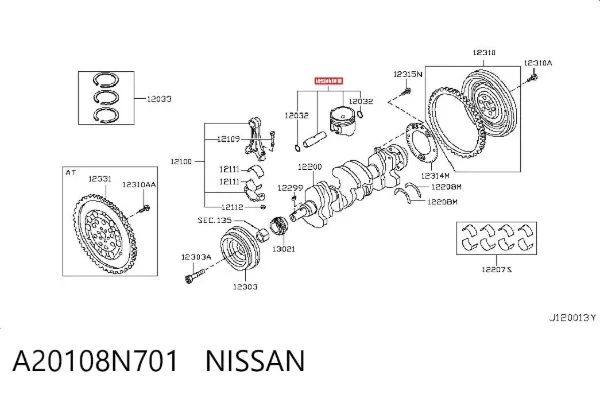 Pistão com passador sem anéis, 1ª reparação ( + 0,25) A20108N701 Nissan/Infiniti