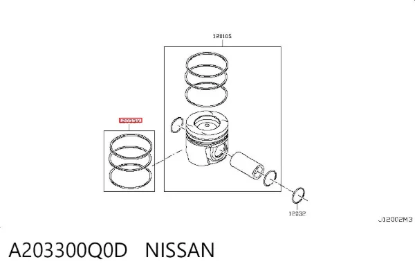 Anéis do pistão para 1 cilindro, 2ª reparação ( + 0,50) A203300Q0D Nissan/Infiniti