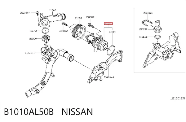 Bomba de água (bomba) de esfriamento B1010AL50B Nissan/Infiniti
