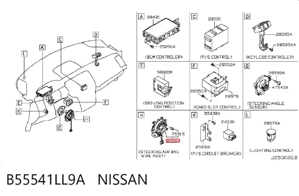 Anel AIRBAG de contato, cabo plano do volante B55541LL9A Nissan/Infiniti