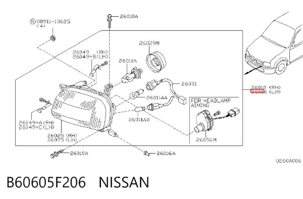 Luz esquerda B60605F206 Nissan/Infiniti