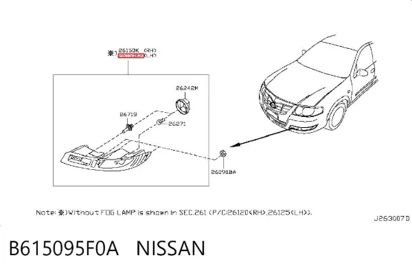Luzes de nevoeiro esquerdas B615095F0A Nissan/Infiniti