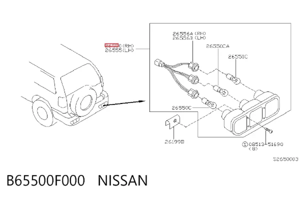 Lanterna do pára-choque traseiro direito B65500F000 Nissan/Infiniti