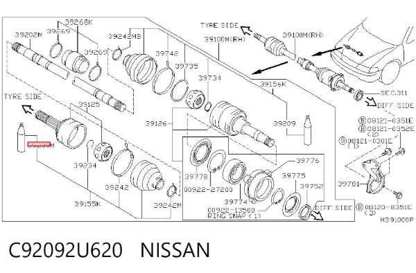 Lubrificante para os rolamentos e juntas homocinéticas C92092U620 Nissan/Infiniti