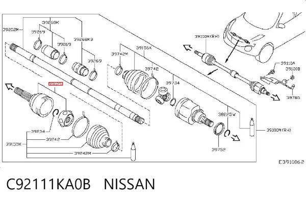 Semieixo (acionador) dianteiro direito C92111KA0B Nissan/Infiniti